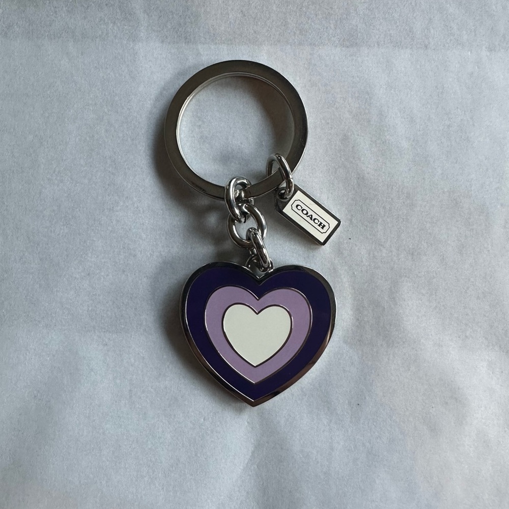 Coach Heart Keychain with Purple and Cream Layers